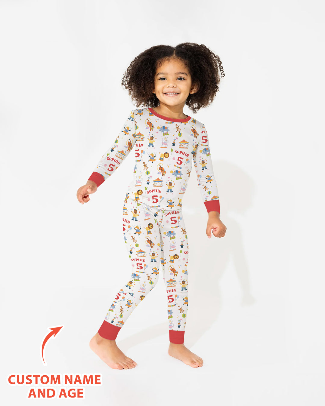 Custom Name Birthday Circus Bamboo Two Piece Long Sleeve Pajama Set