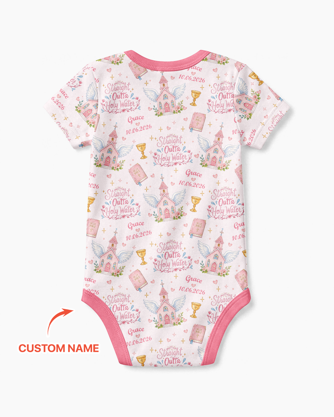 Custom Name Baptism Christening Straight Outta Holy Water Bamboo Bodysuit