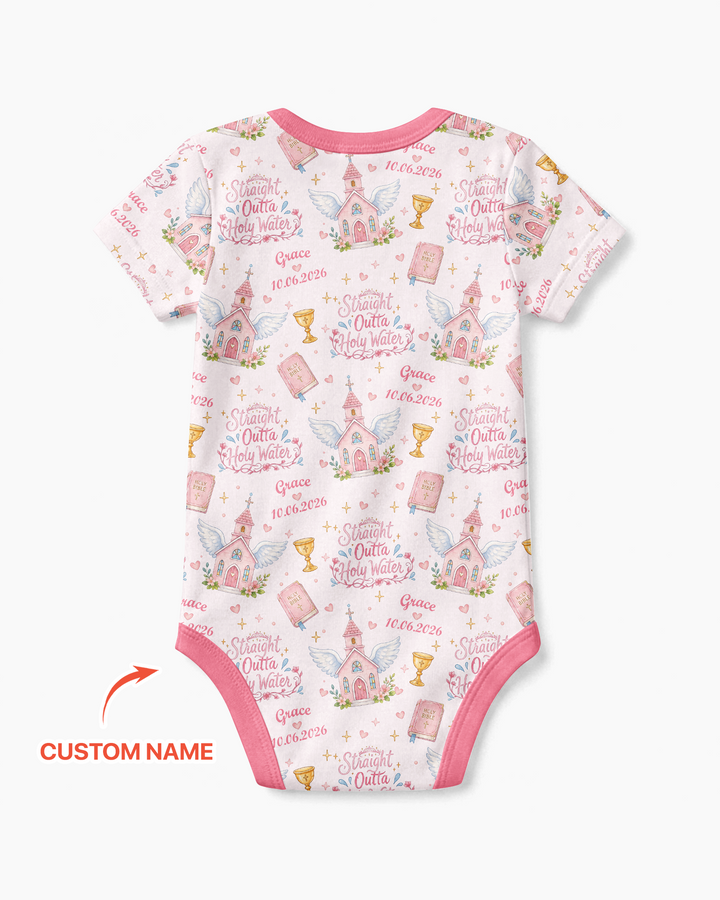 Custom Name Baptism Christening Straight Outta Holy Water Bamboo Bodysuit
