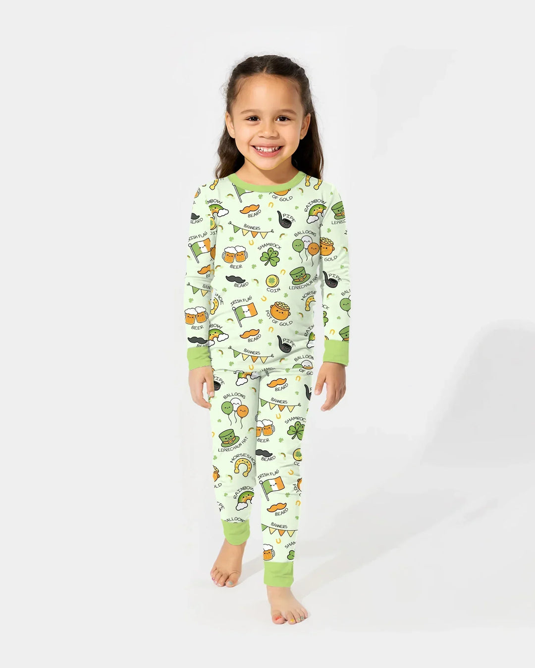 Kawaii St Patrick's Day Bamboo Two Piece Long Sleeve Pajama Set