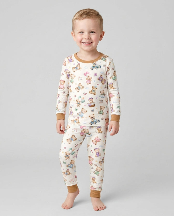 Kawaii Teddy Bamboo Two Piece Long Sleeve Pajama Set