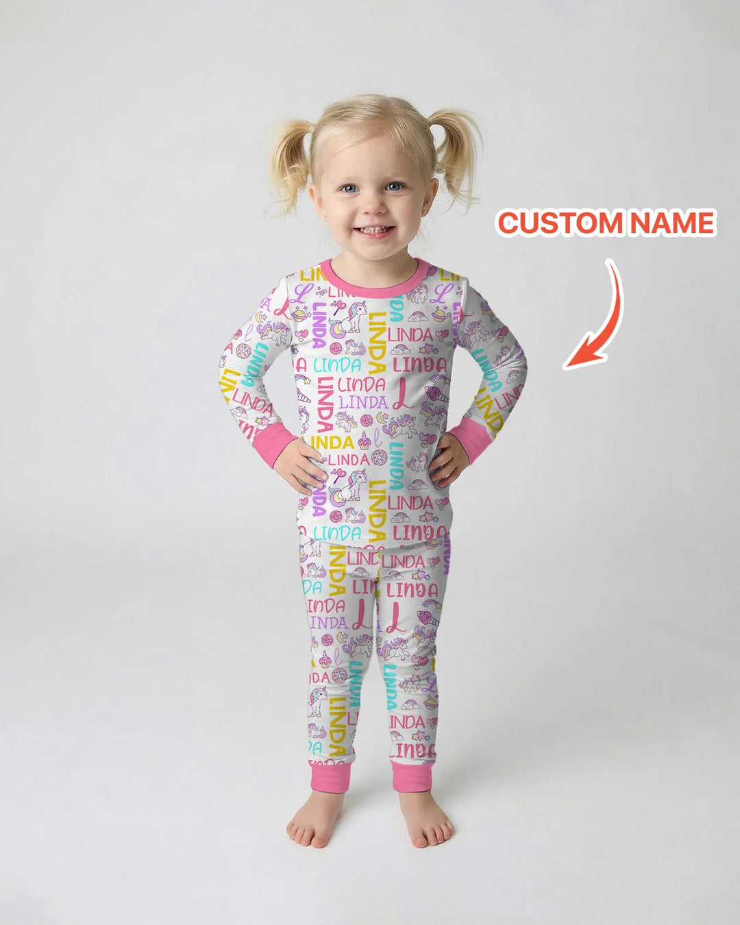 Personalized Fantasy Unicorn Word Bamboo Two Piece Long Sleeve Pajama Set