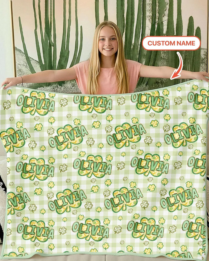 Lucky Shamrock Custom Name Bamboo Blanket