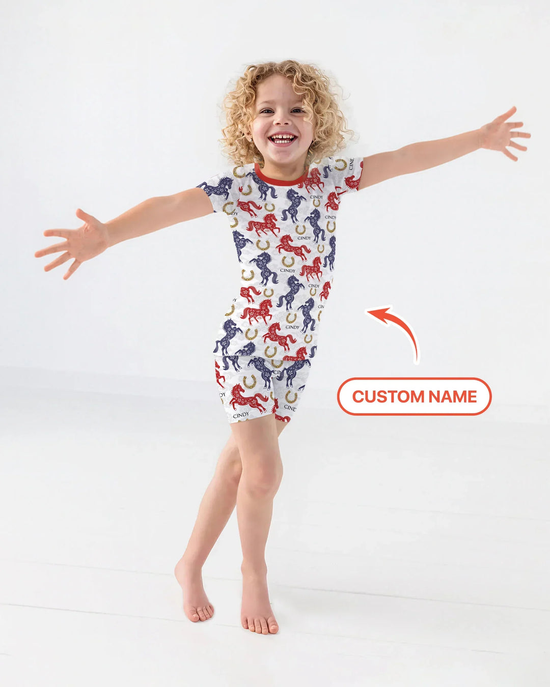 Custom Name Chinoiserie Horses Bamboo Two Piece Short Sleeve Shorts Pajama Set