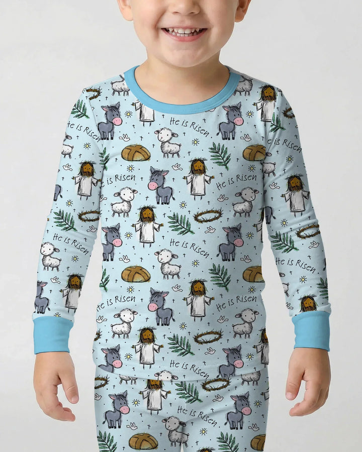 He Is Risen Easter Family Matching Bamboo Two Piece Long Sleeve Pajama Set