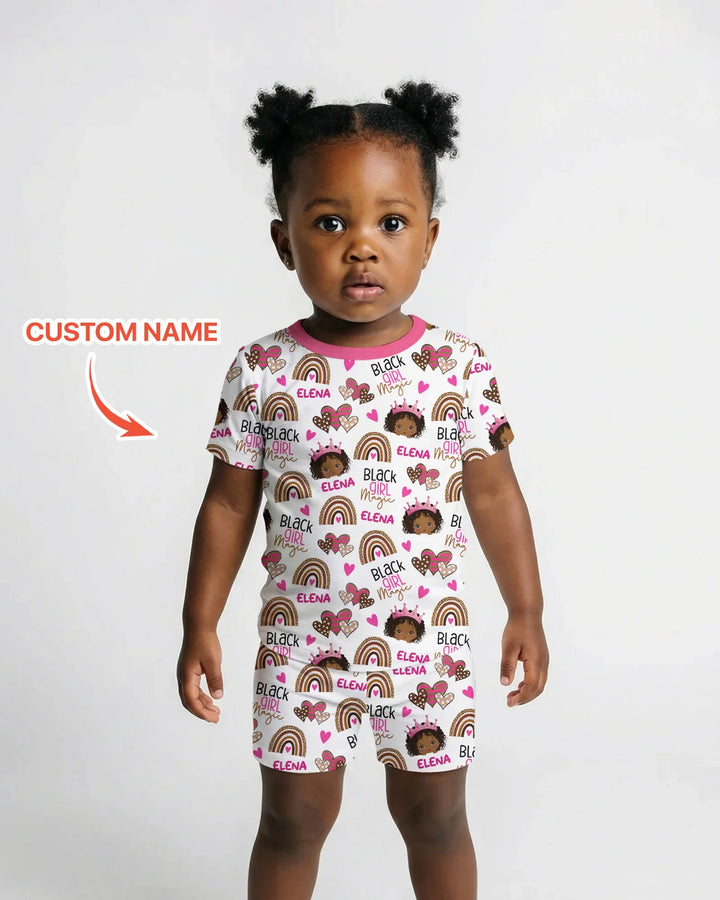 Custom Name Black Girl Magic Bamboo Two Piece Short Sleeve Shorts Pajama Set