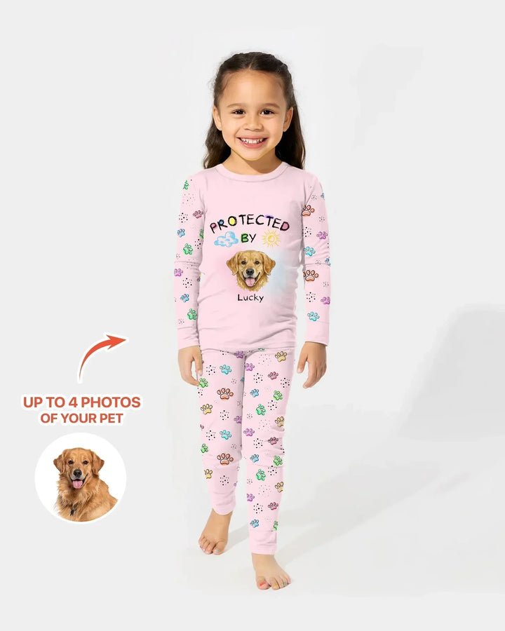 Custom Photo Crayon "Protected By" Bamboo Two Piece Long Sleeve Pajama Set