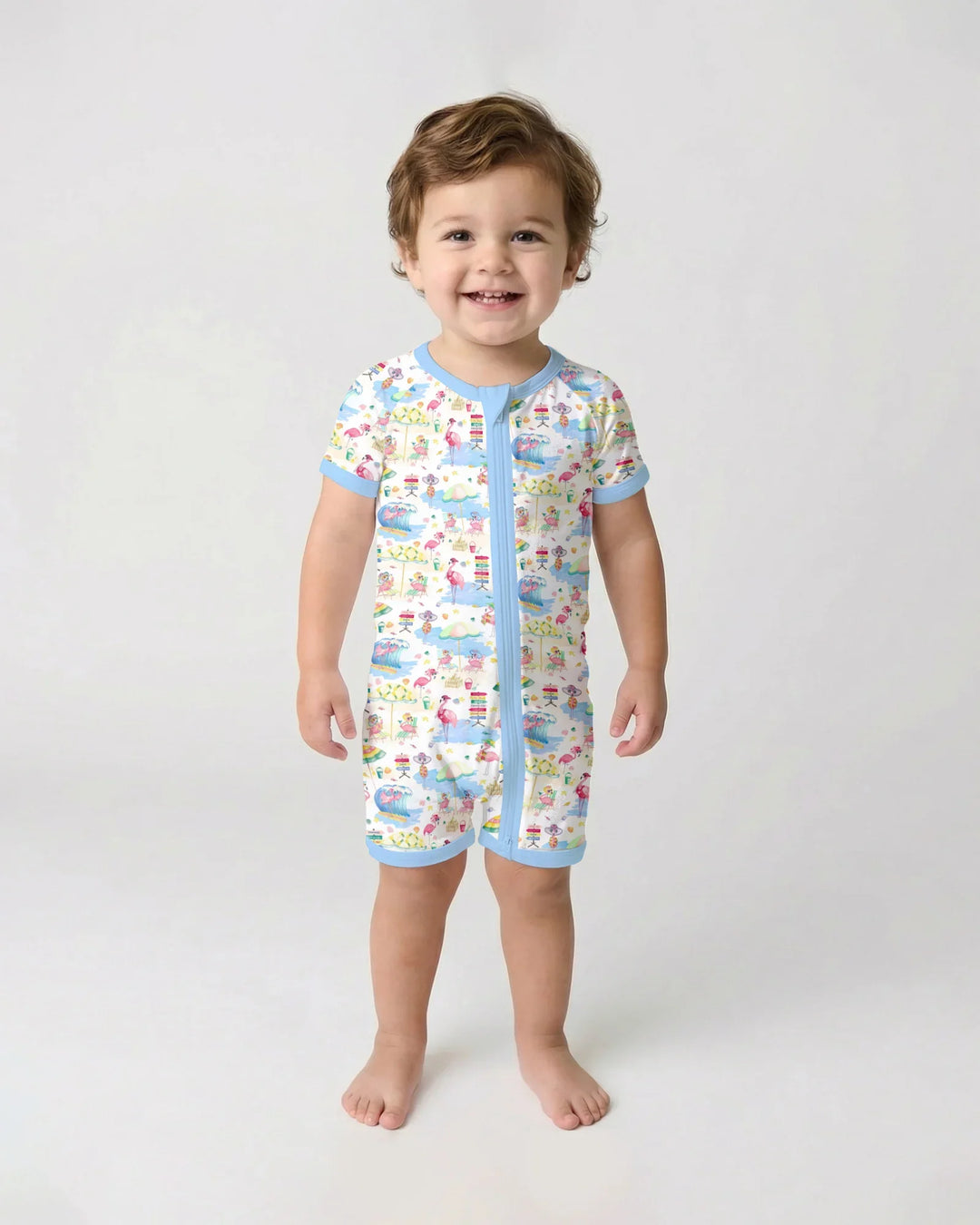Flamingo Beach Family Matching Bamboo Shorty Zippy