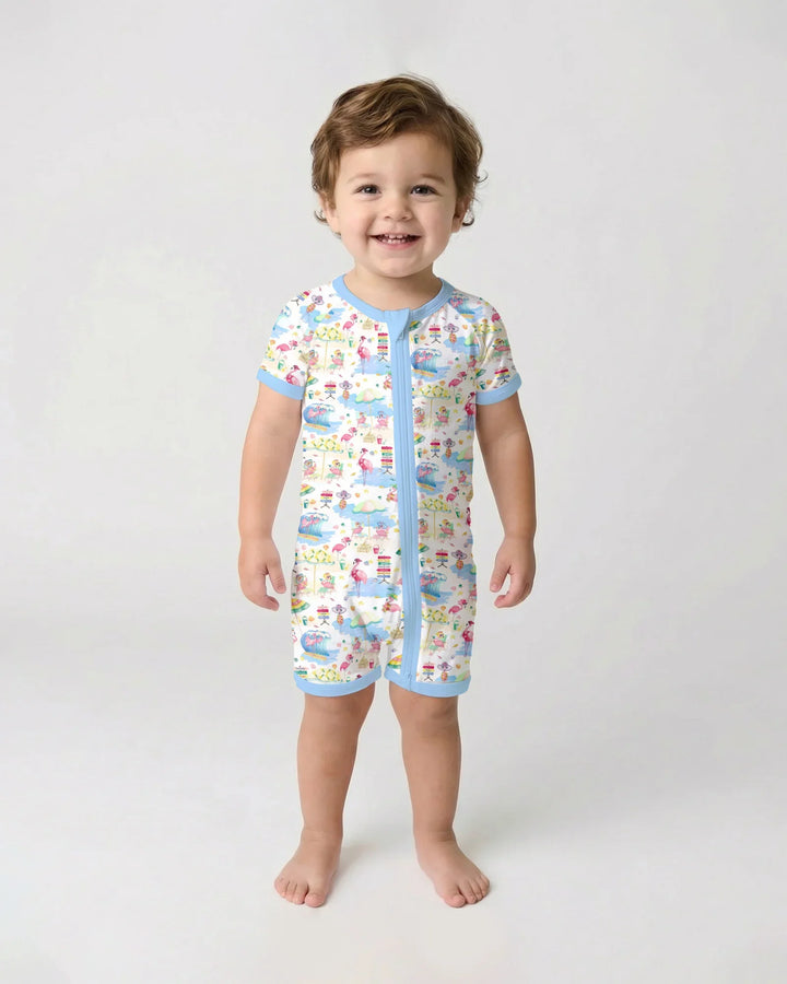 Flamingo Beach Family Matching Bamboo Shorty Zippy