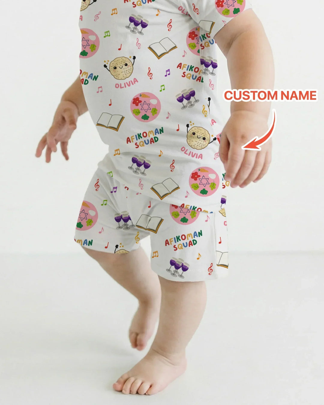 Custom Name Passover Afikoman Squad Bamboo Two Piece Short Sleeve Shorts Pajama Set