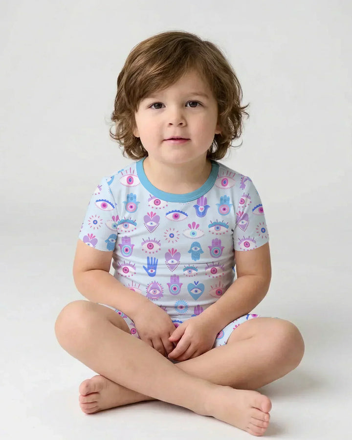 Hamsa Heart Guardians Family Matching Bamboo Two Piece Short Sleeve Shorts Pajama Set