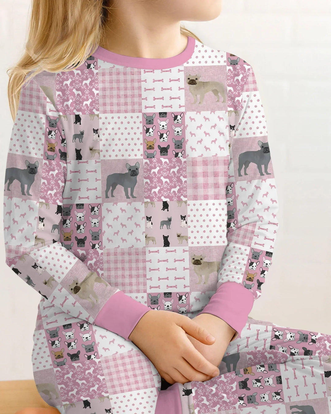 Frenchies Patchwork Family Matching Bamboo Two Piece Long Sleeve Pajama Set