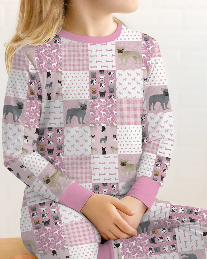 Frenchies Patchwork Family Matching Bamboo Two Piece Long Sleeve Pajama Set