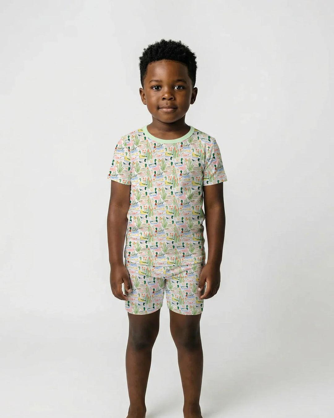Whimsical Mallard Duck Bamboo Two Piece Short Sleeve Shorts Pajama Set