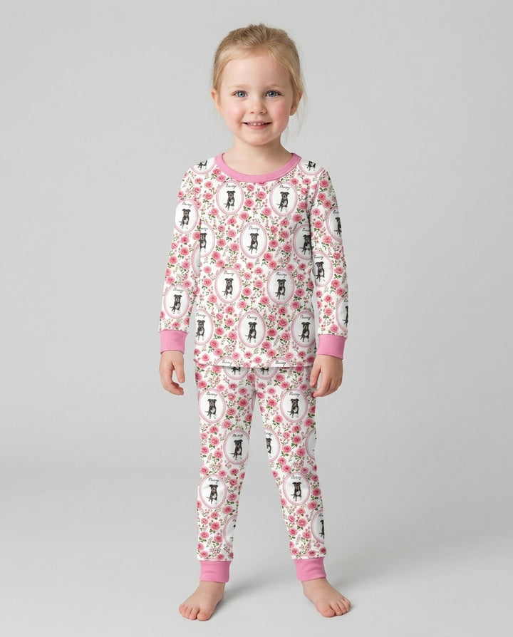Custom Pet Photo Flower Garden Bamboo Two Piece Long Sleeve Pajama Set