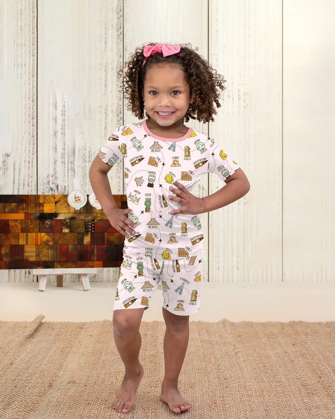 Kawaii World Tour Bamboo Two Piece Short Sleeve Shorts Pajama Set