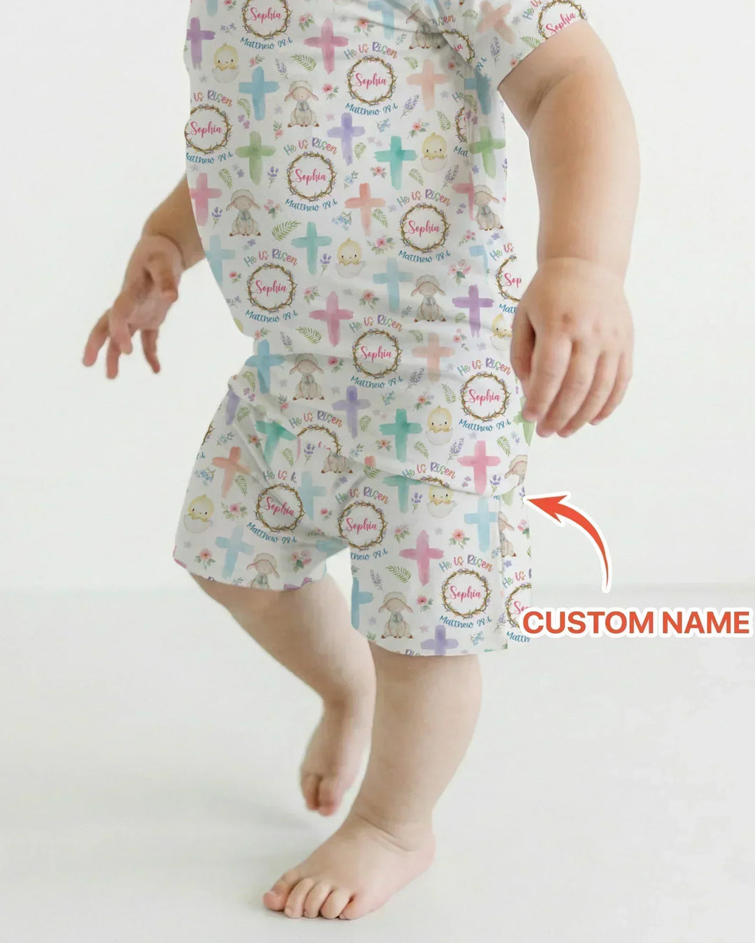 He Is Risen Personalized Bamboo Two Piece Short Sleeve Shorts Pajama Set