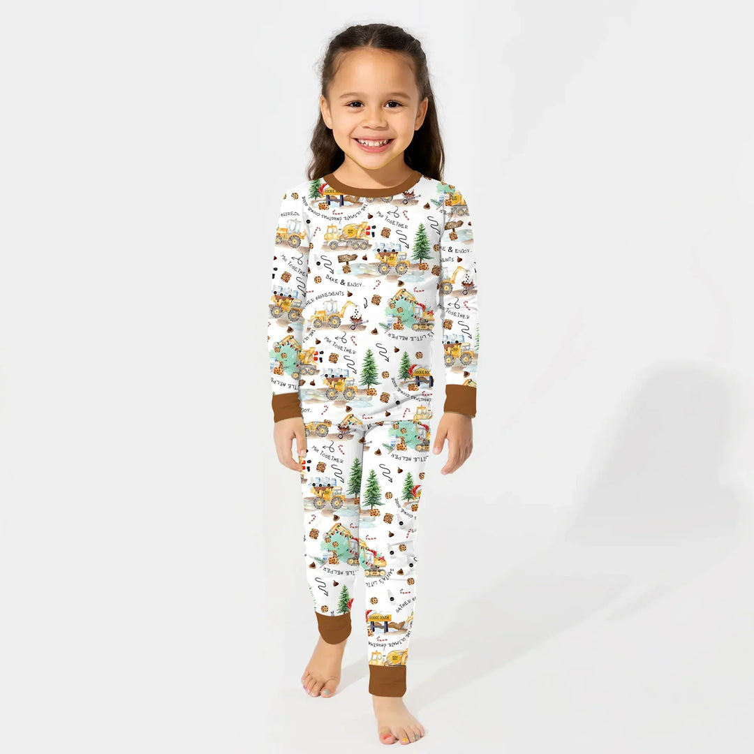 Construction Christmas Cookie Bamboo Two Piece Long Sleeve Pajama Set