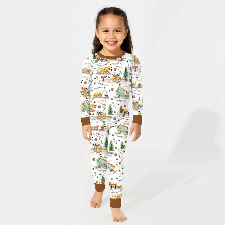 Construction Christmas Cookie Bamboo Two Piece Long Sleeve Pajama Set