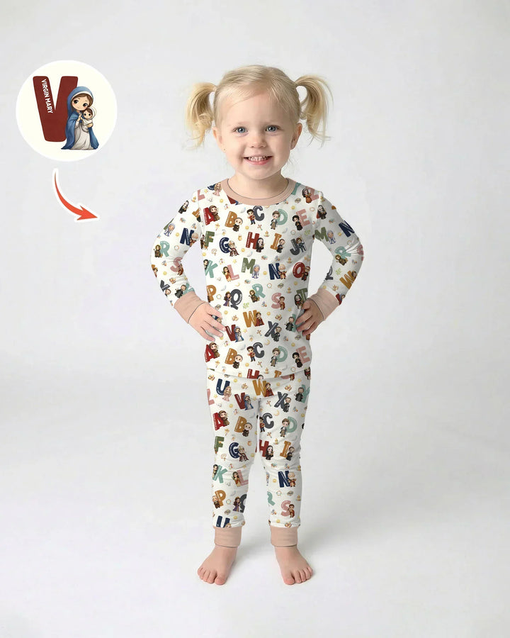 Catholic Saint ABCs Bamboo Two Piece Long Sleeve Pajama Set