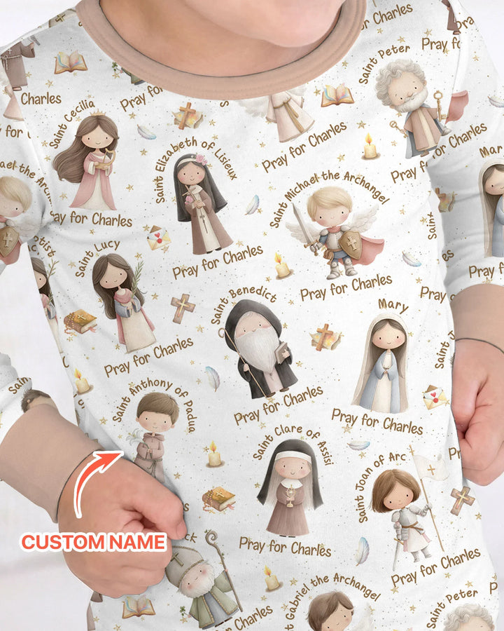 Pray For Me Custom Name Bamboo Two Piece Long Sleeve Pajama Set