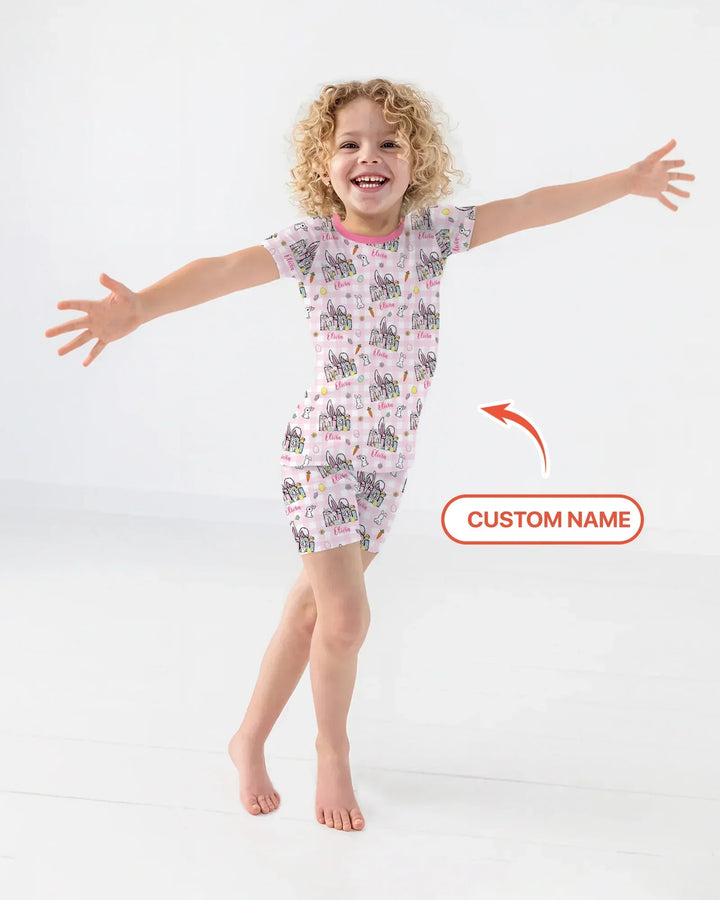 Custom Name Easter Family Matching Bamboo Two Piece Short Sleeve Shorts Pajama Set