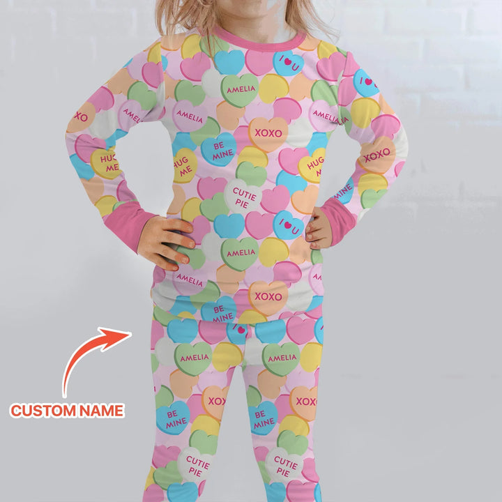 Valentine Candy Crush Family Matching Bamboo Two Piece Long Sleeve Pajama Set