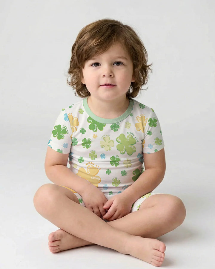 Shamrocks Print St. Patrick's Day Bamboo Two Piece Short Sleeve Shorts Pajama Set