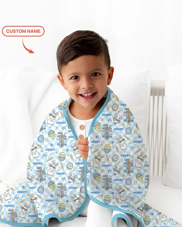 Custom Name Retro Easter Bamboo Blanket