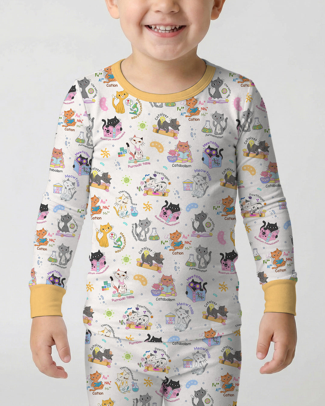 Funny Cat Love Scientist Bamboo Two Piece Long Sleeve Pajama Set