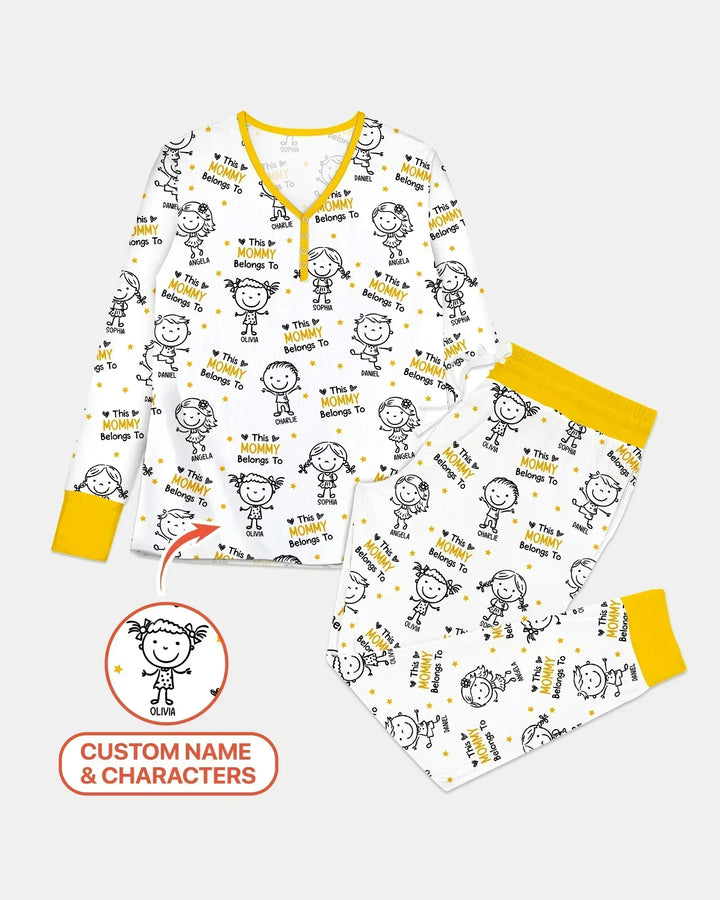 Custom Name "This Mommy Belongs To" Doodle Bamboo Women Pajama Set