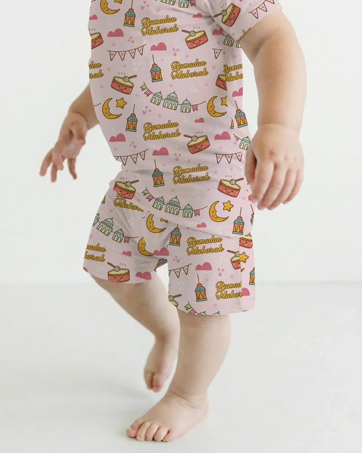 Ramadan Mubarak Bamboo Two Piece Short Sleeve Shorts Pajama Set