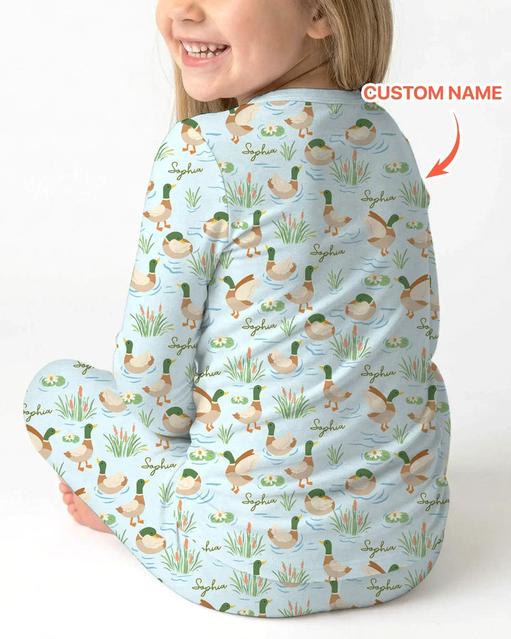 Personalized Mallard Duck Bamboo Two Piece Long Sleeve Pajama Set