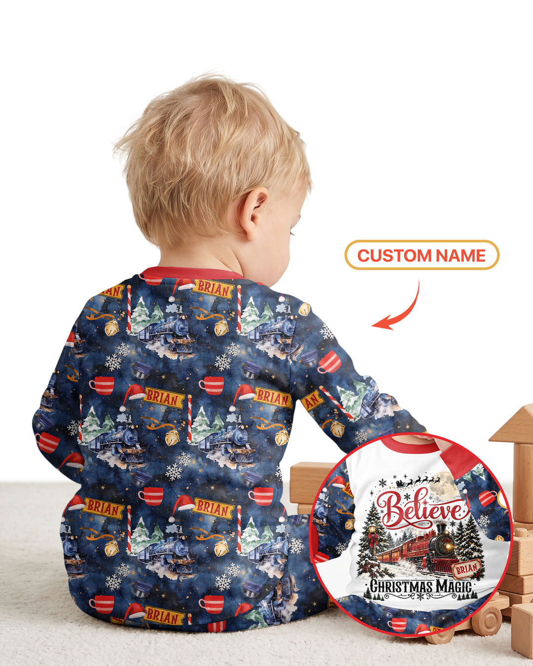 Believe North Pole Train Custom Name  Bamboo Two Piece Long Sleeve Pajama Set