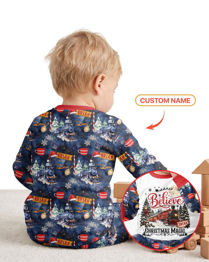 Believe North Pole Train Custom Name  Bamboo Two Piece Long Sleeve Pajama Set