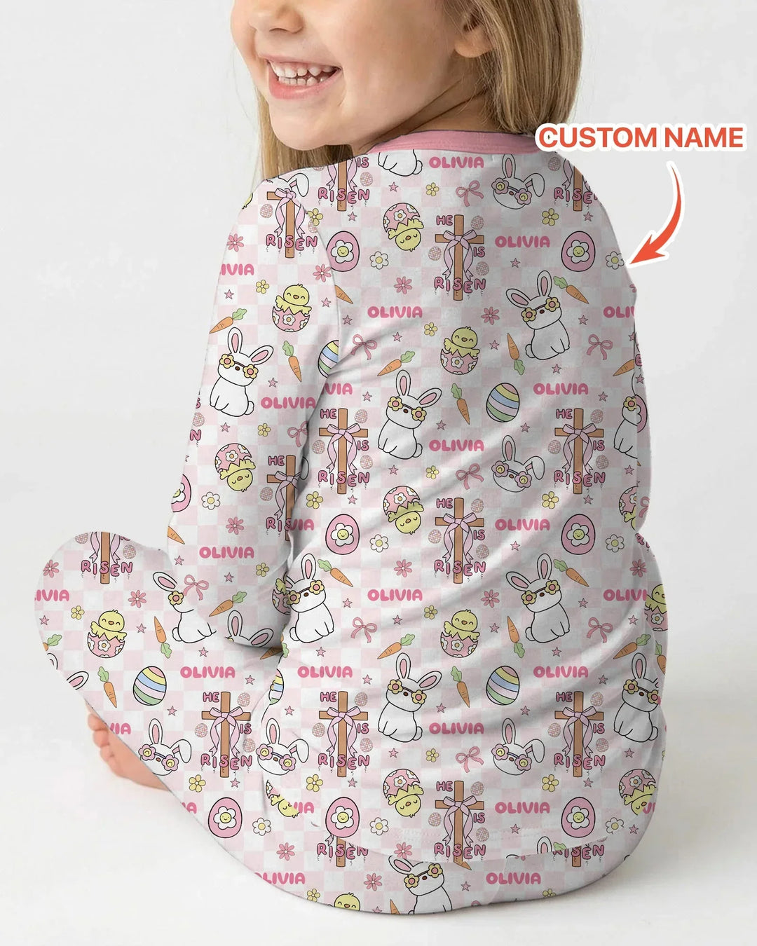 Custom Name Retro Easter Bamboo Two Piece Long Sleeve Pajama Set