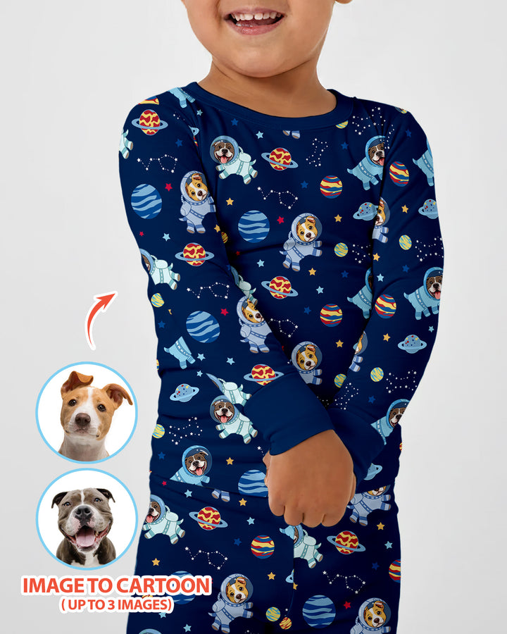 Astronaut Custom Pet Image Family Matching Bamboo Two Piece Long Sleeve Pajama Set