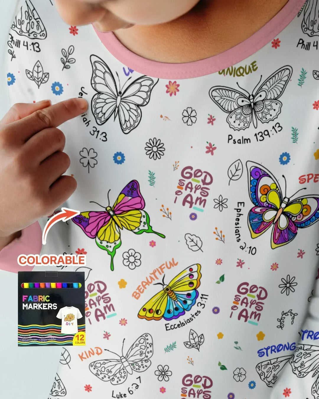 Colorable God Says I Am Butterfly Bamboo Two Piece Long Sleeve Pajama Set