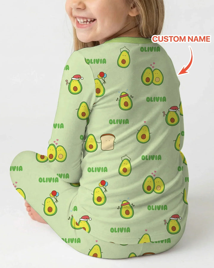 Custom Name Cute Avocado Bamboo Two Piece Long Sleeve Pajama Set
