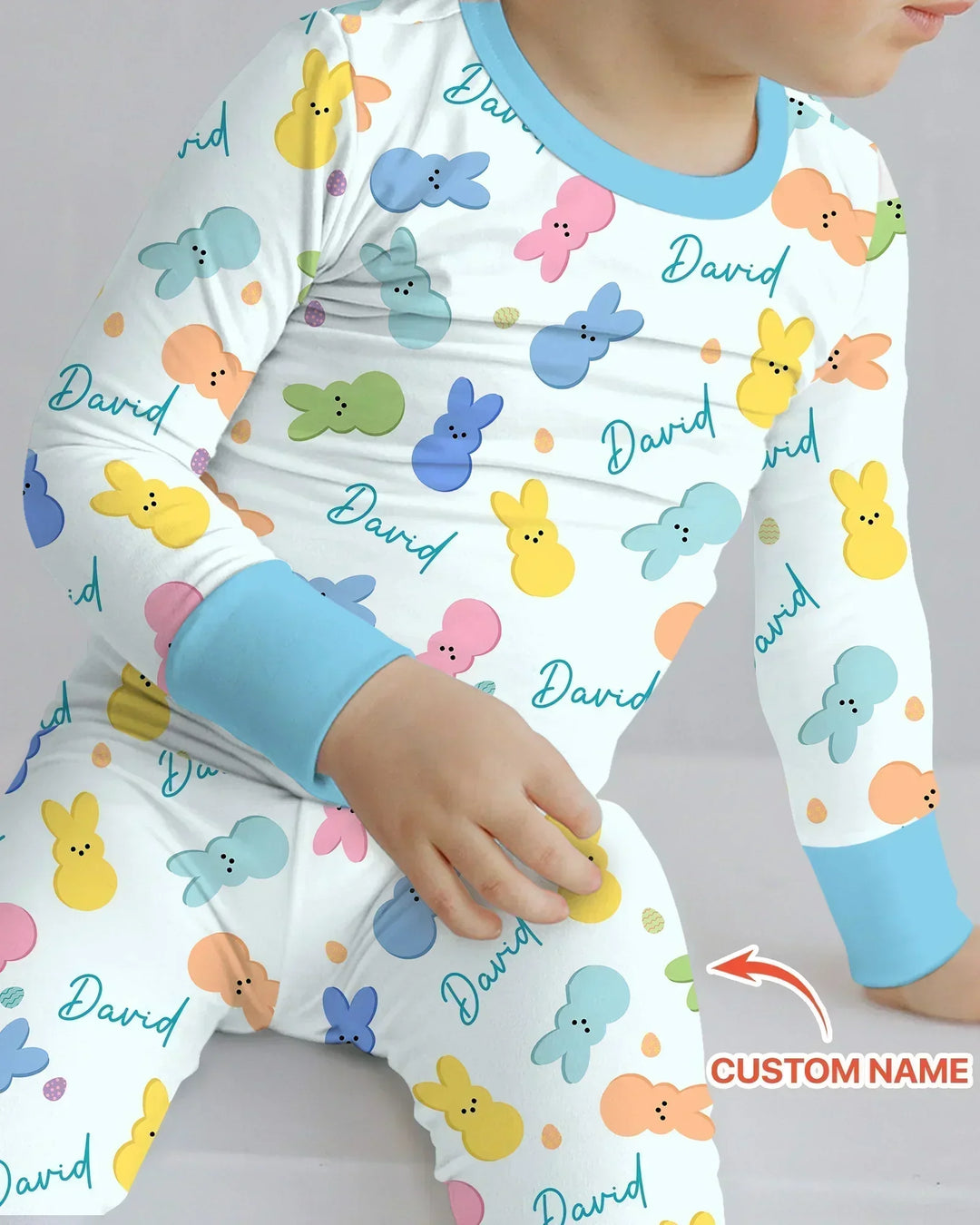 Personalized Easter Bunnies Family Matching Bamboo Two Piece Long Sleeve Pajama Set