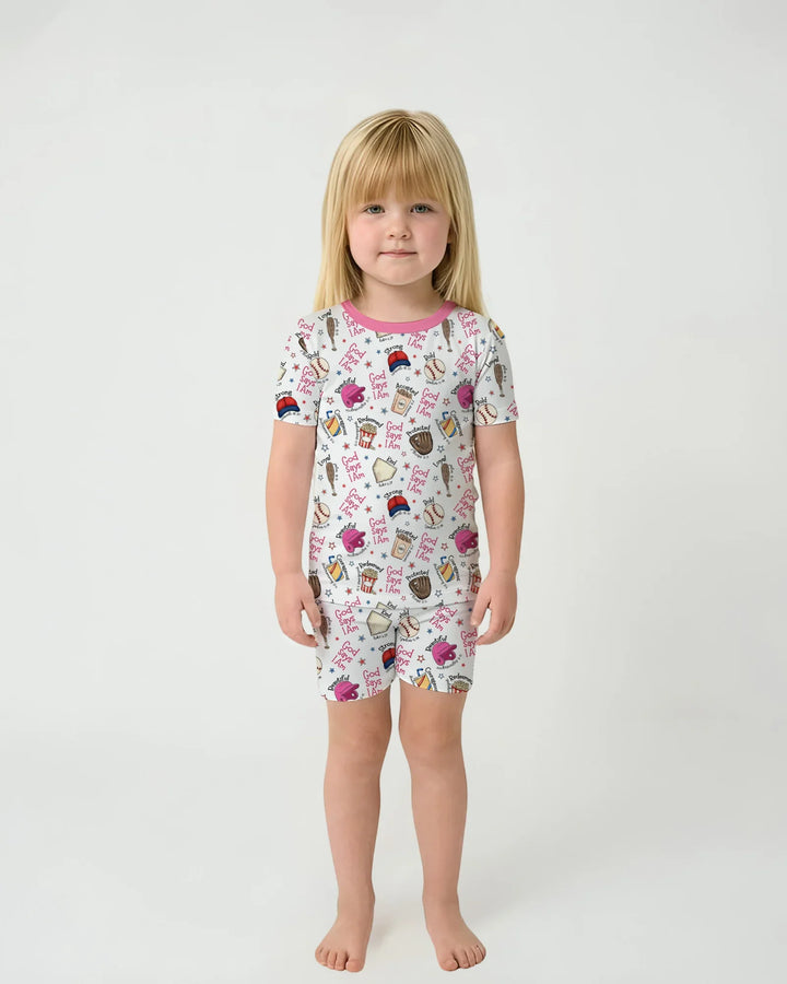 Christian Baseball Bamboo Two Piece Short Sleeve Shorts Pajama Set