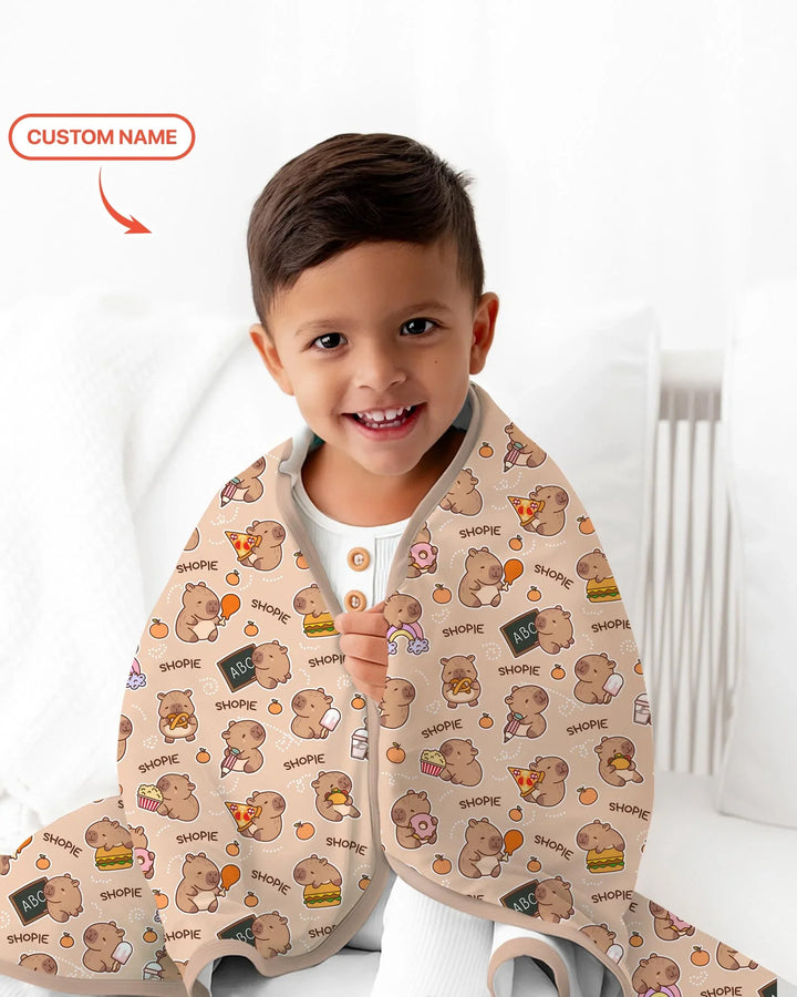 Custom Name Cute Capybara Bamboo Blanket