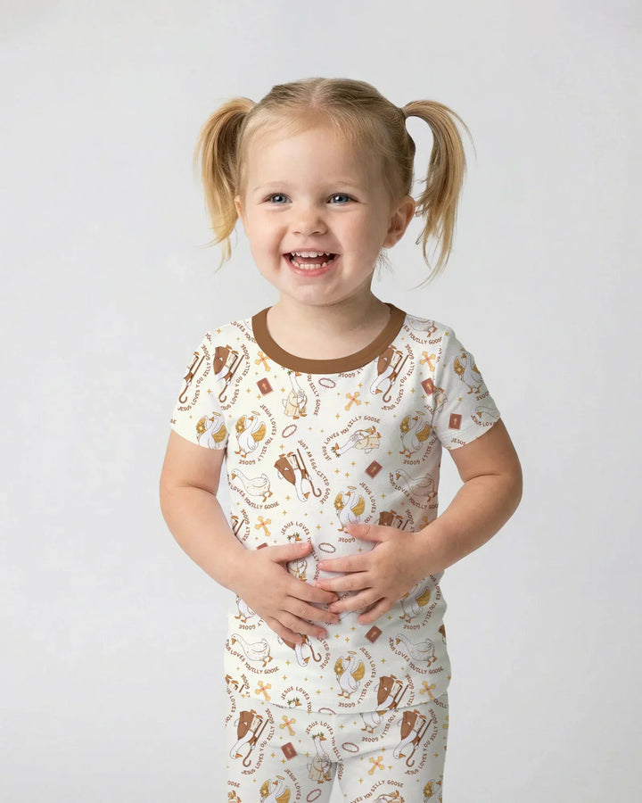 Jesus Loves You Silly Goose Bamboo Two Piece Short Sleeve Pajama Set