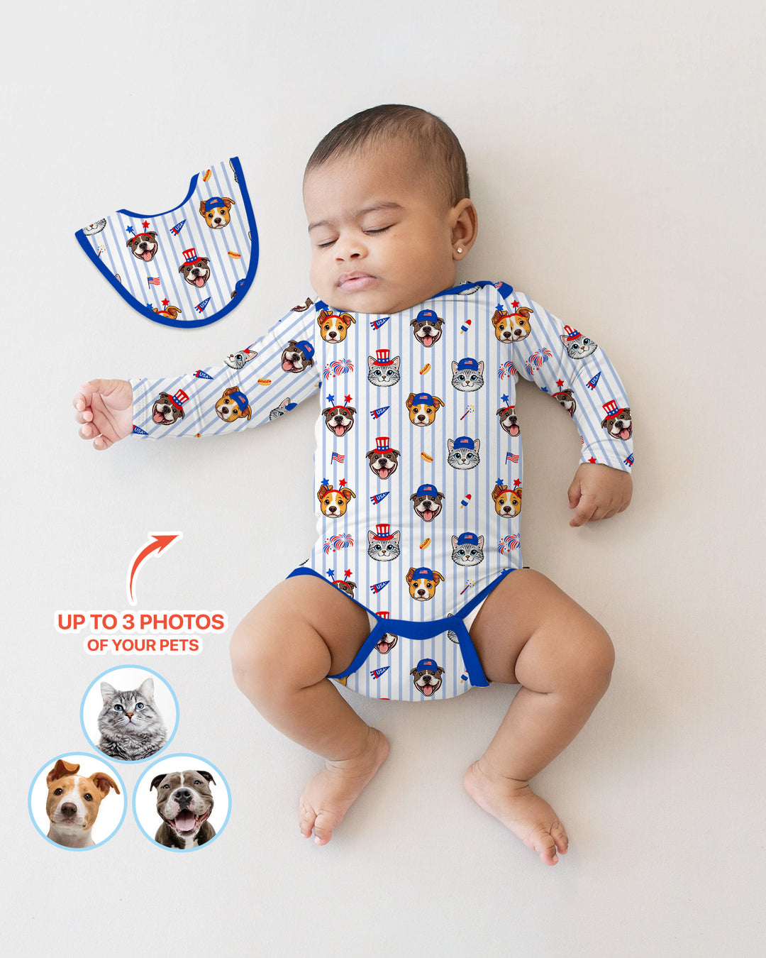Custom Pet Image 4th of July Family Matching Bamboo Bodysuit