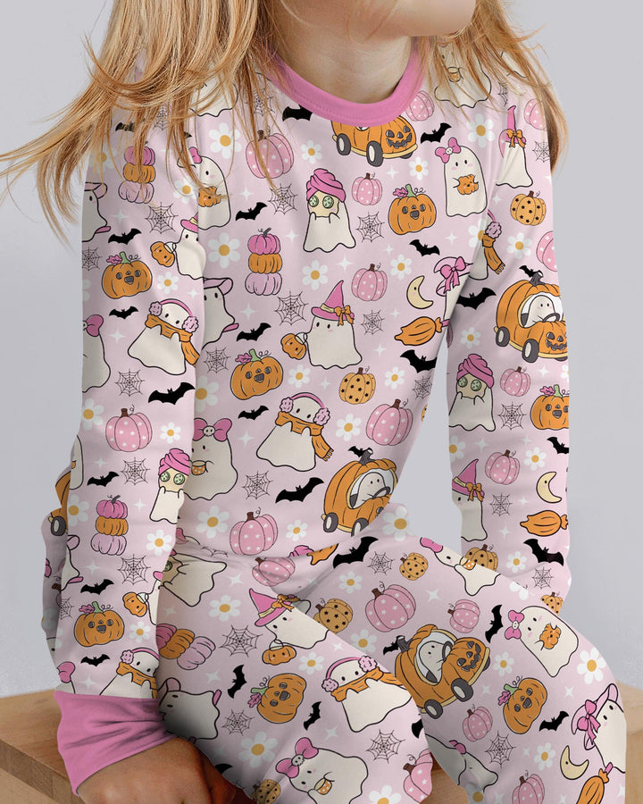 Pink Boo Patch Bamboo Two Piece Long Sleeve Pajama Set
