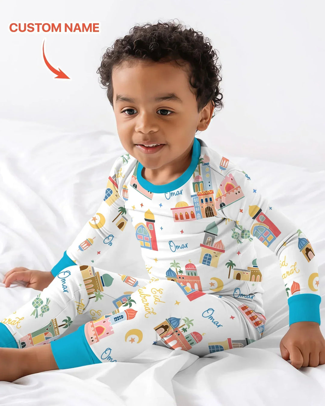 Eid Mubarak Custom Name Bamboo Two Piece Long Sleeve Pajama Set