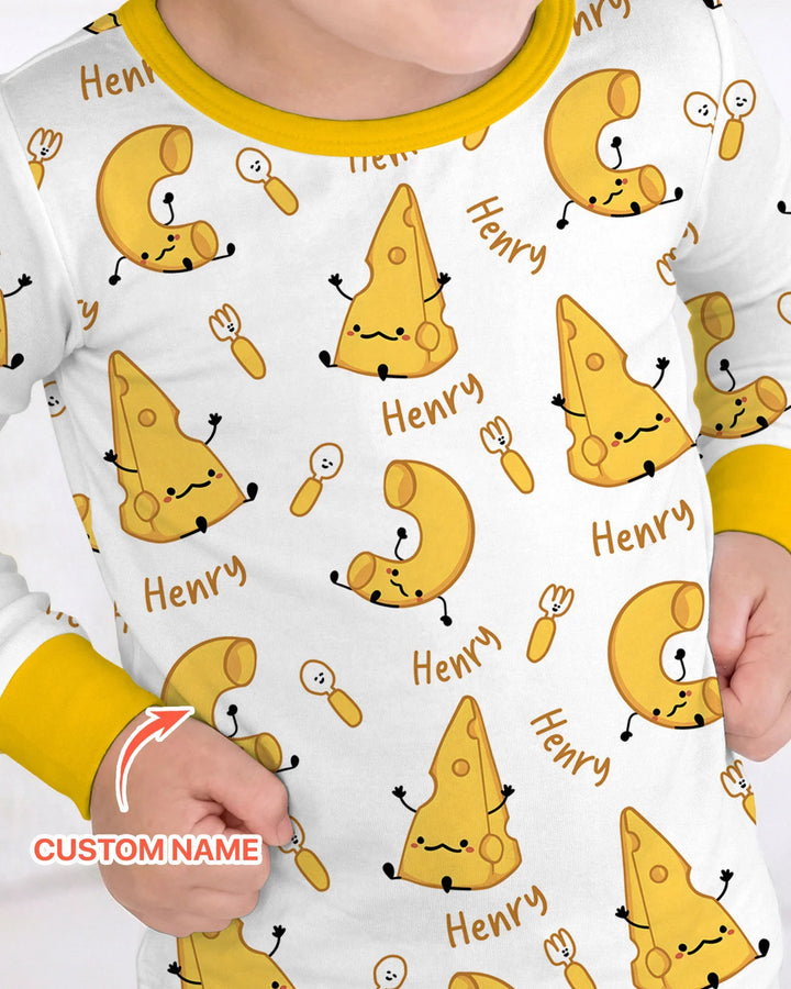 Custom Name Mac & Cheese Club Bamboo Two Piece Long Sleeve Pajama Set