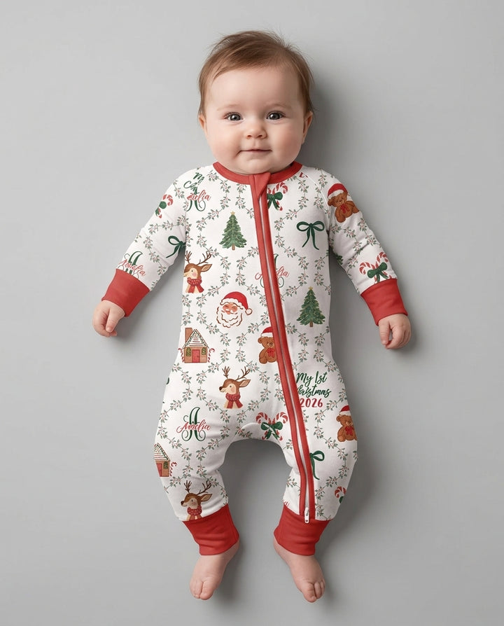 Custom name "Fancy Monogram Red Christmas 2026" Bamboo Convertible Zippy