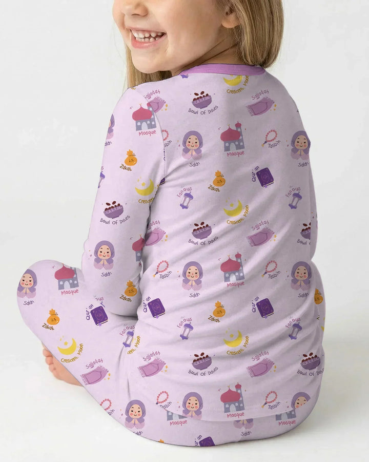 Cute Ramadhan Mubarak Bamboo Two Piece Long Sleeve Pajama Set