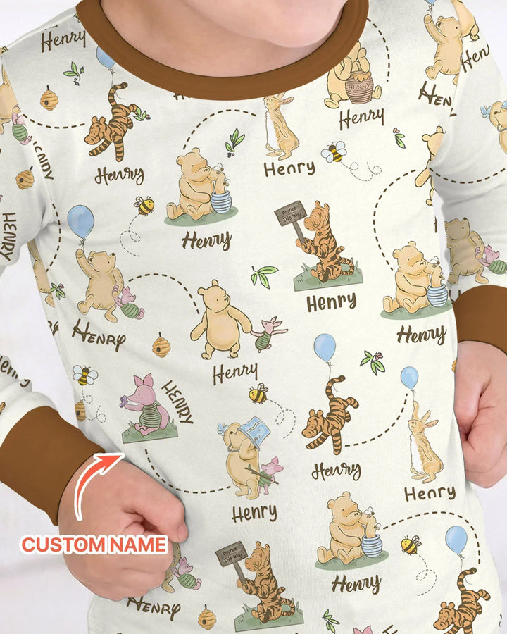 Once Upon A Bear Custom Name Bamboo Two Piece Long Sleeve Pajama Set